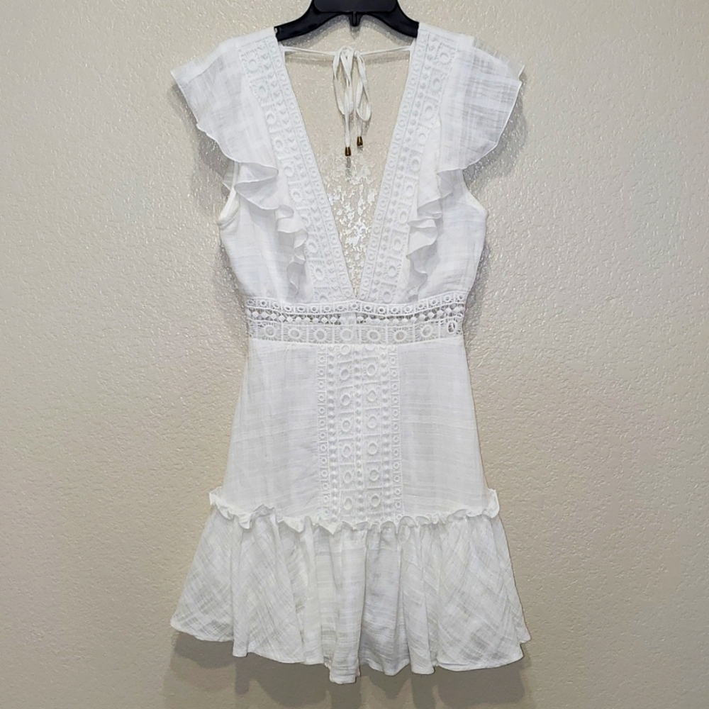 Saints + Secrets  White Mini Dress Small Feminine Dainty Party